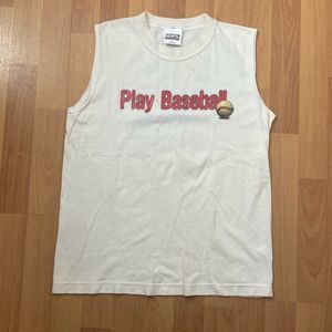 Vintage BBS Baseball Sleeveless White T Shirt Play Baseball Youth L Made in USA